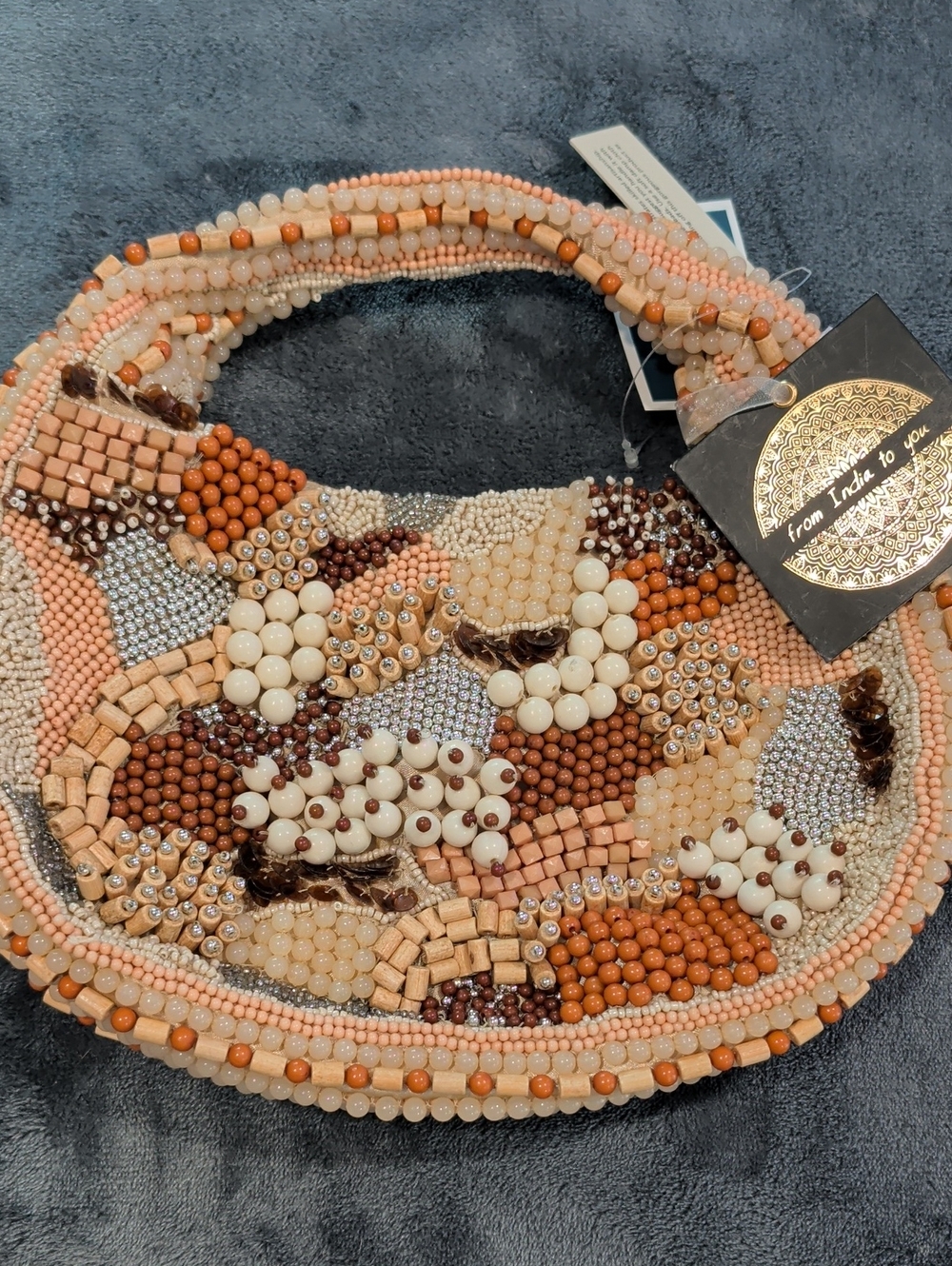 Beaded Patchwork Bag - Peach Multi